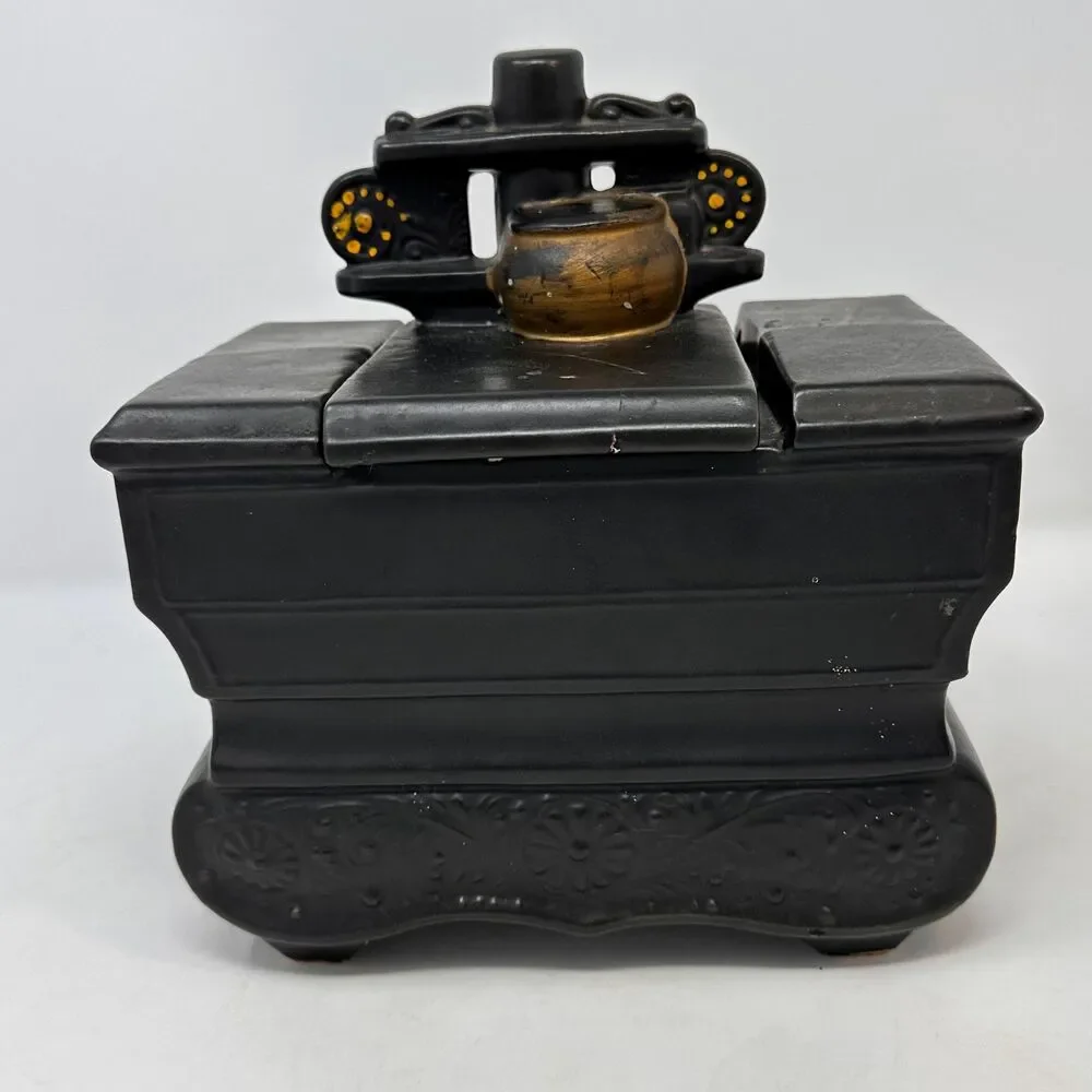 Vtg McCoy Pottery Black Cast Iron Cook Stove Cookie Jar Ceramic USA 1960s READ